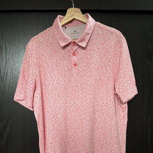 Adidas Golf Polo Shirt Men’s Large Melon Color & White Allover Print Parley